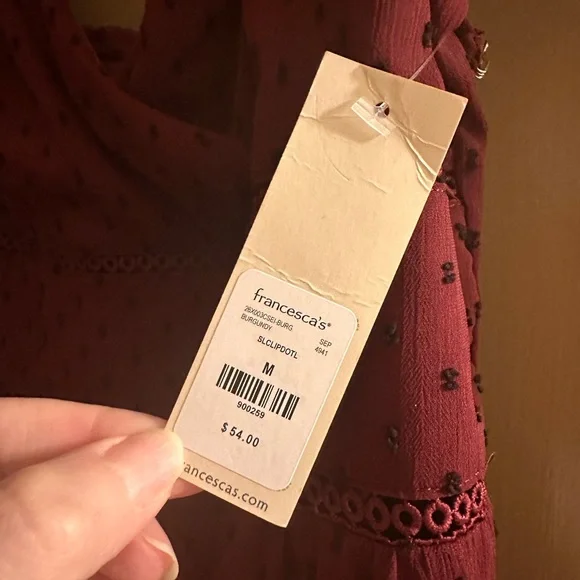 Francesca’s spaghetti strap burgundy and black polka dot dress - Picture 2 of 3